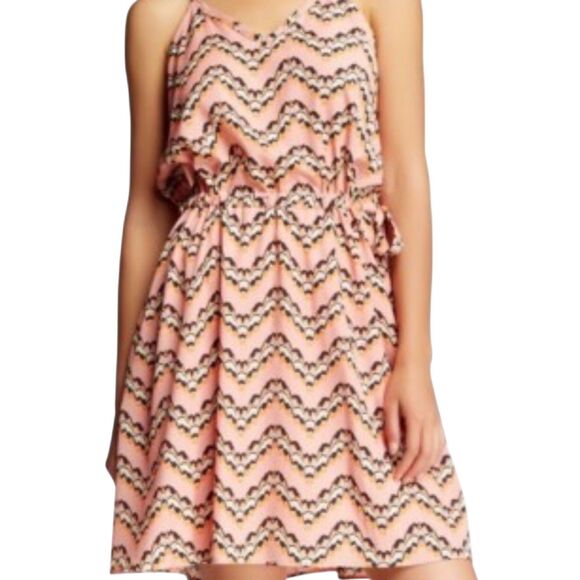 Collective Concepts Dusty Pink Chevron Tie-Waist Halter Dress Size L - Picture 1 of 9